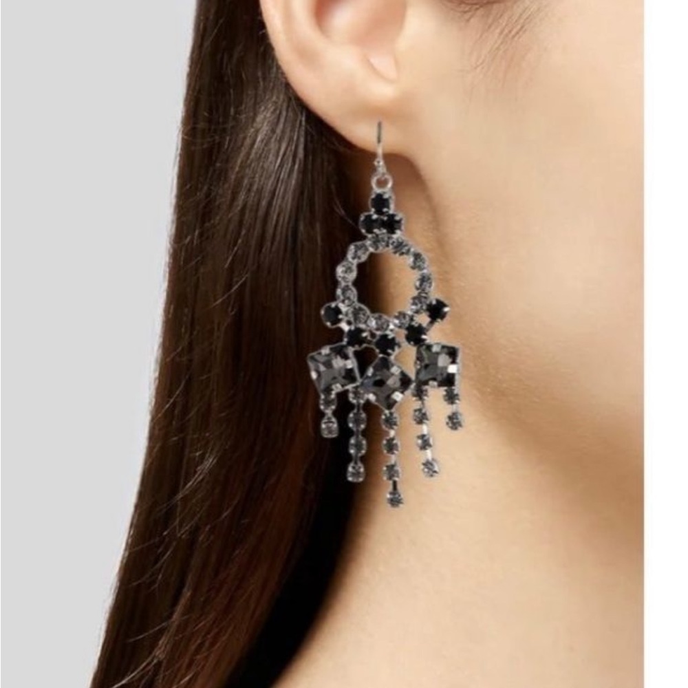 Lulu Frost Clear/Gray/Black‎ Silver Crystal chandelier Statement earrings